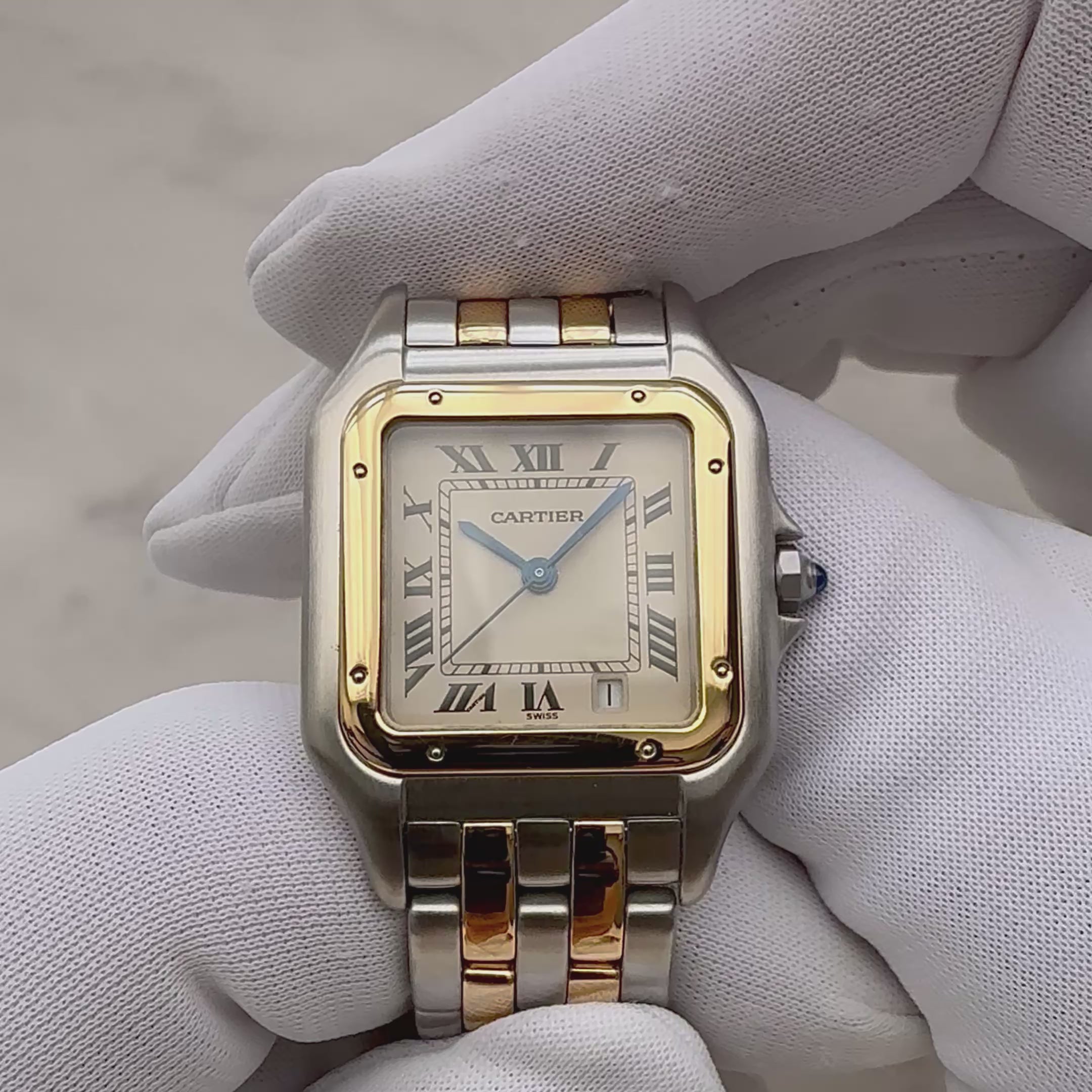 【Cartier】カルティエ パンテールMM 2ロウ 18KYG×SS 付属品完備 カルティエコンプリートサービス済み