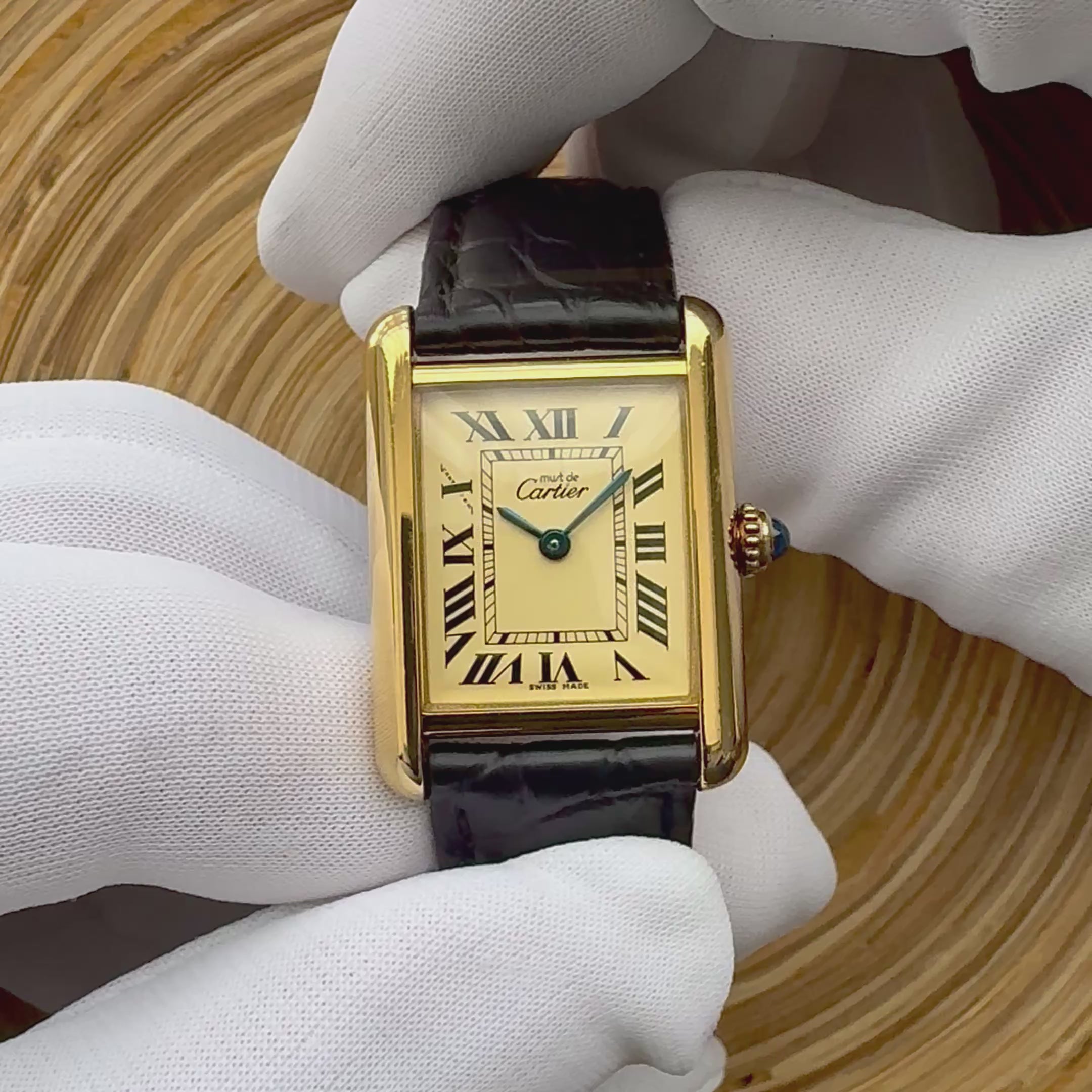 【Cartier】カルティエ マストタンクSM 後期型 アイボリーローマ 純正Dバックル付き