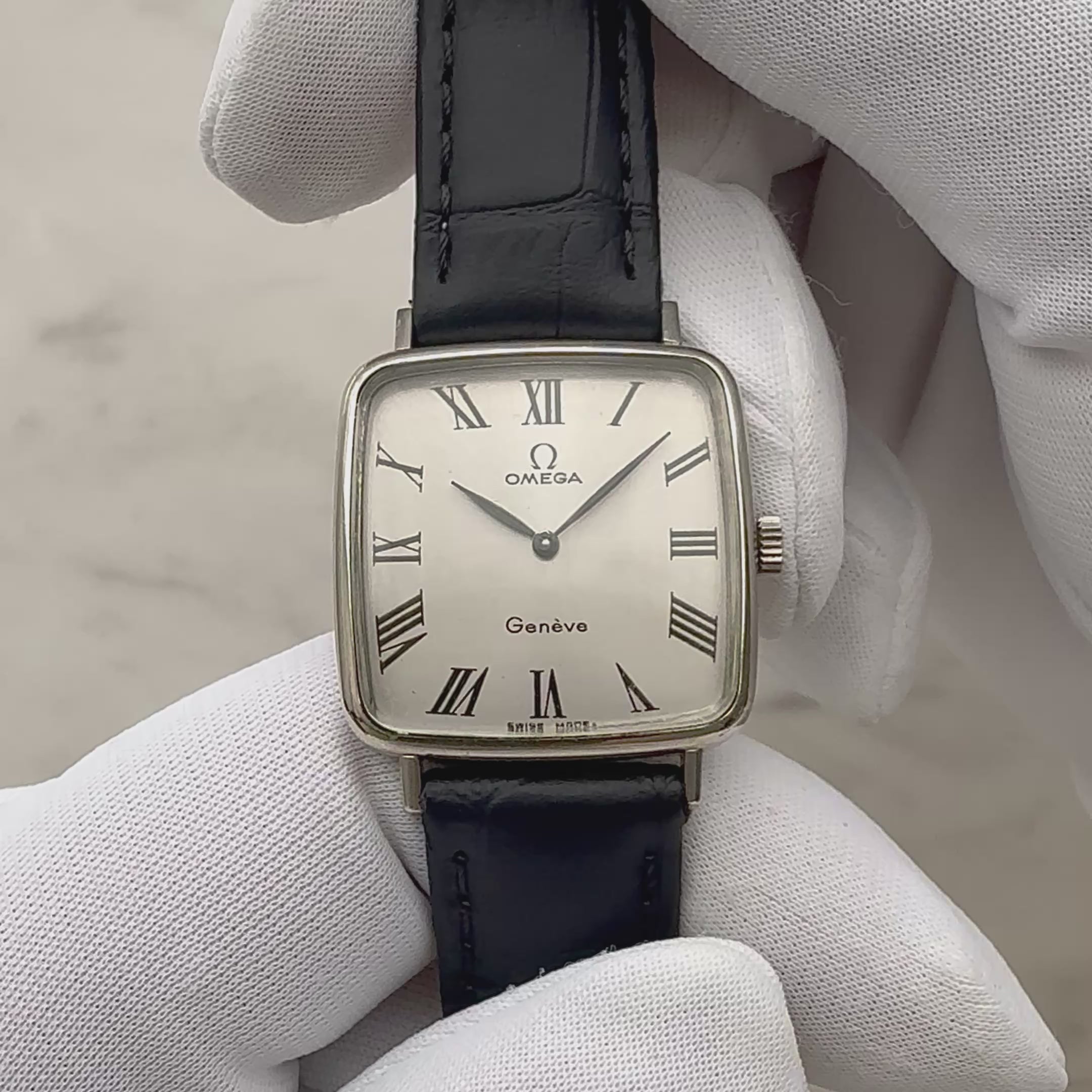 【OMEGA】オメガ ジュネーヴ WGP スクエア Silver ボーイズサイズ 純正尾錠付き