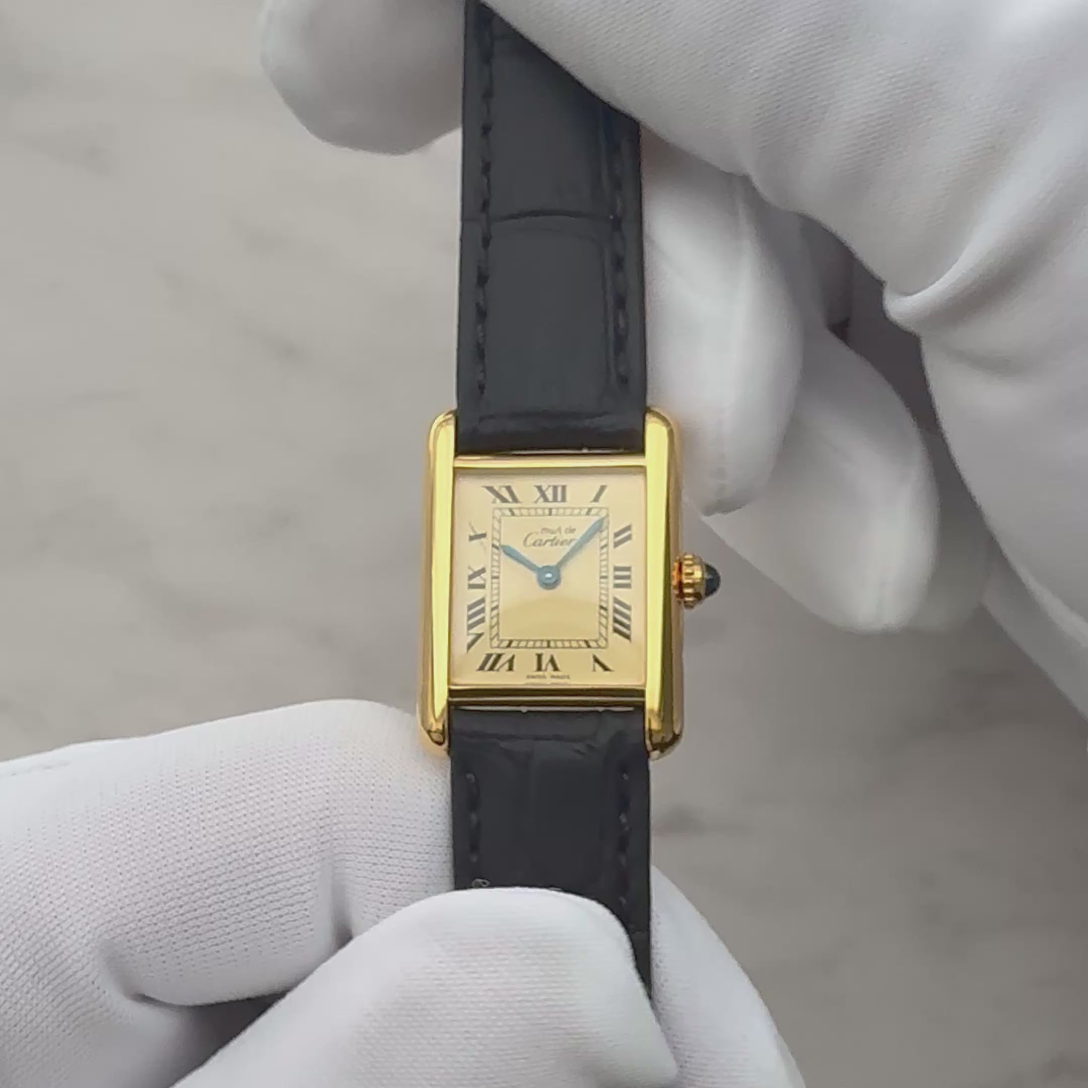 【Cartier】カルティエ マストタンクSM アイボリーローマ SWISS MADE 表記 純正尾錠付き