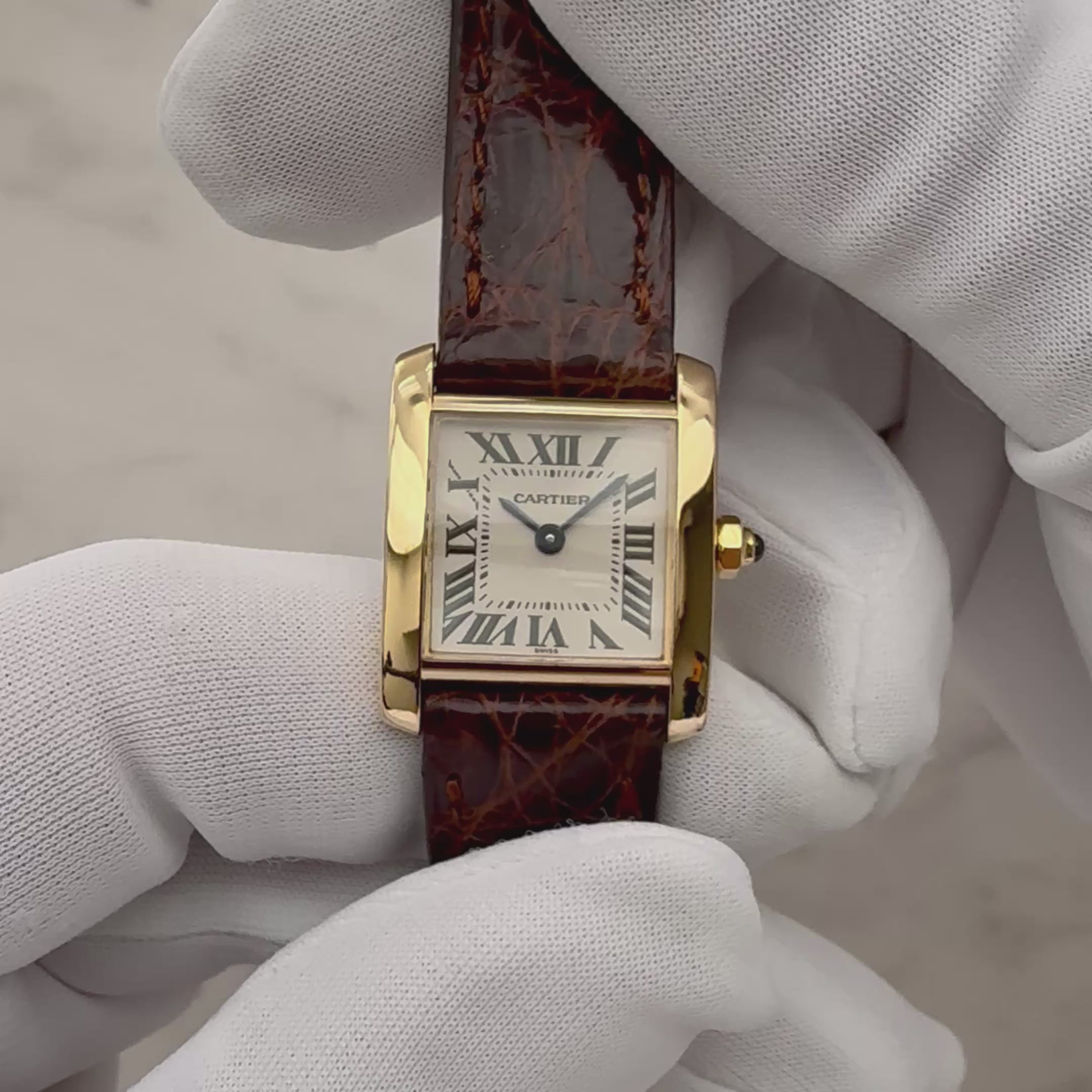 【Cartier】Cartier Tank Française SM 18K YG with genuine 18K YG buckle, Cartier complete service performed