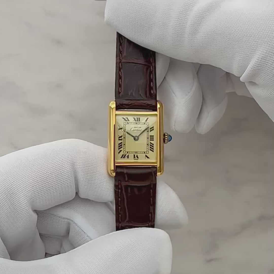 【Cartier】カルティエ マストタンクSM アイボリーローマ 手巻き 純正尾錠付き