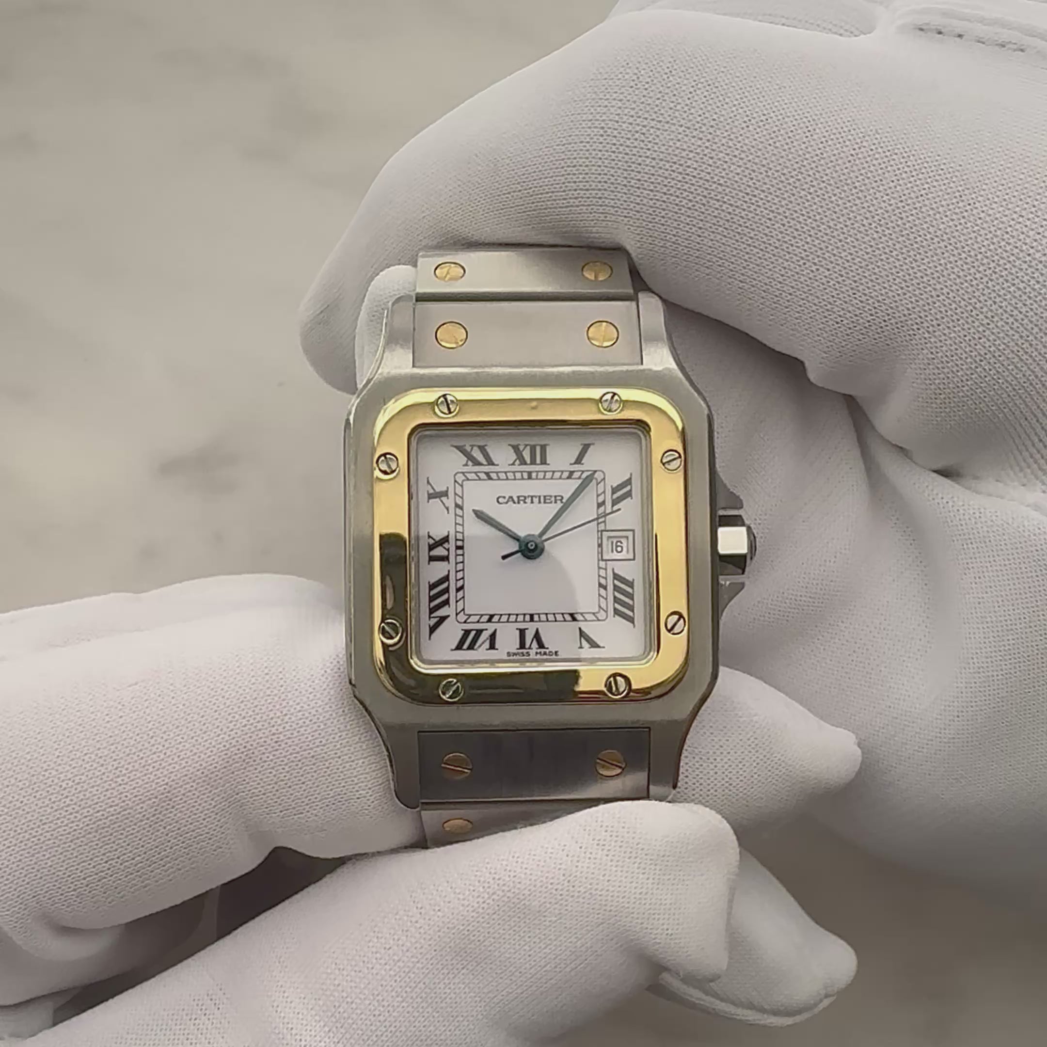 【Cartier】カルティエ サントスガルベ LM 18KYG×SS SWISS MADE 表記 修理明細書付き