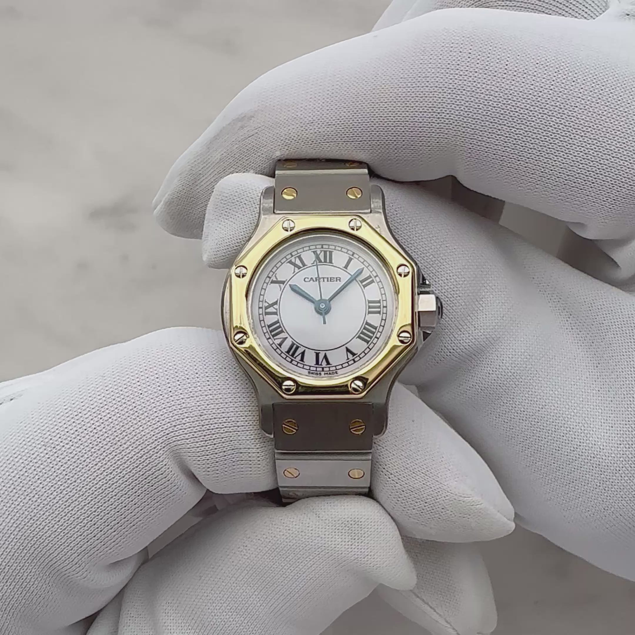【Cartier】カルティエ サントスオクタゴンSM 18KYG×SS 永久保証書付き カルティエコンプリートサービス済み