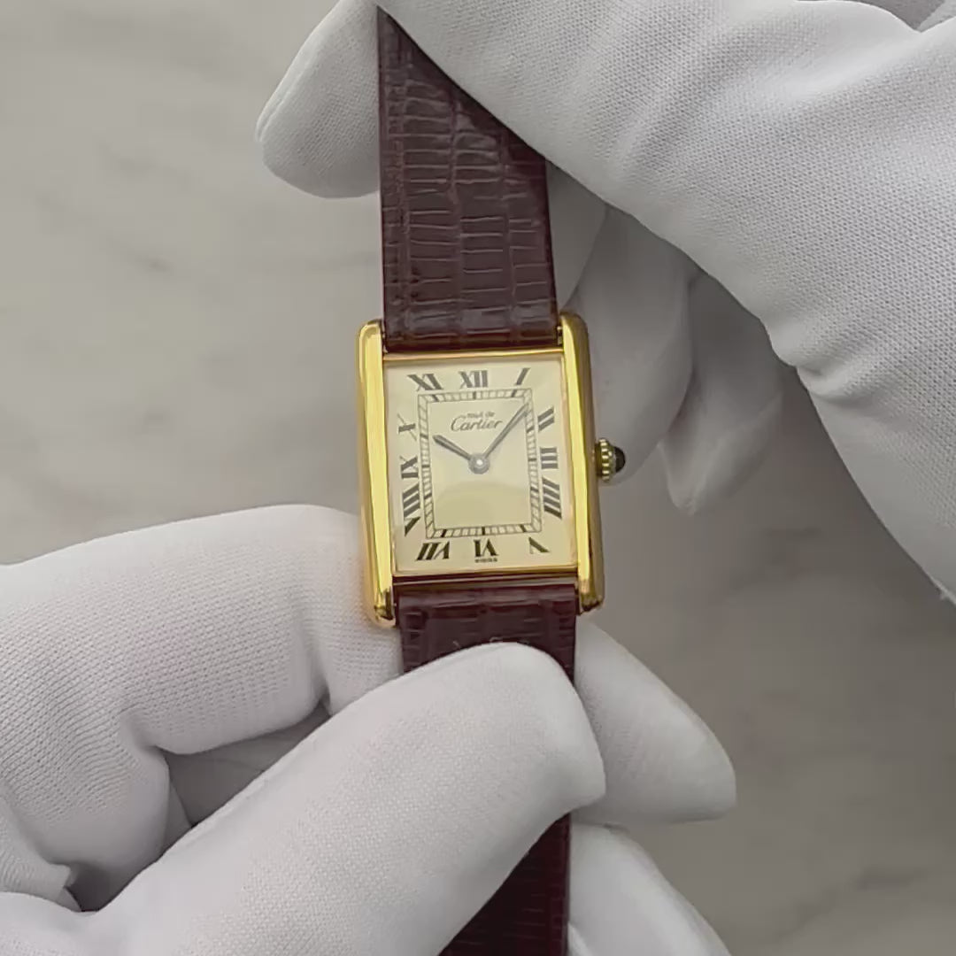 [Cartier] Cartier Must Tank LM Ivory Roman Manual Winding with Genuine Buckle