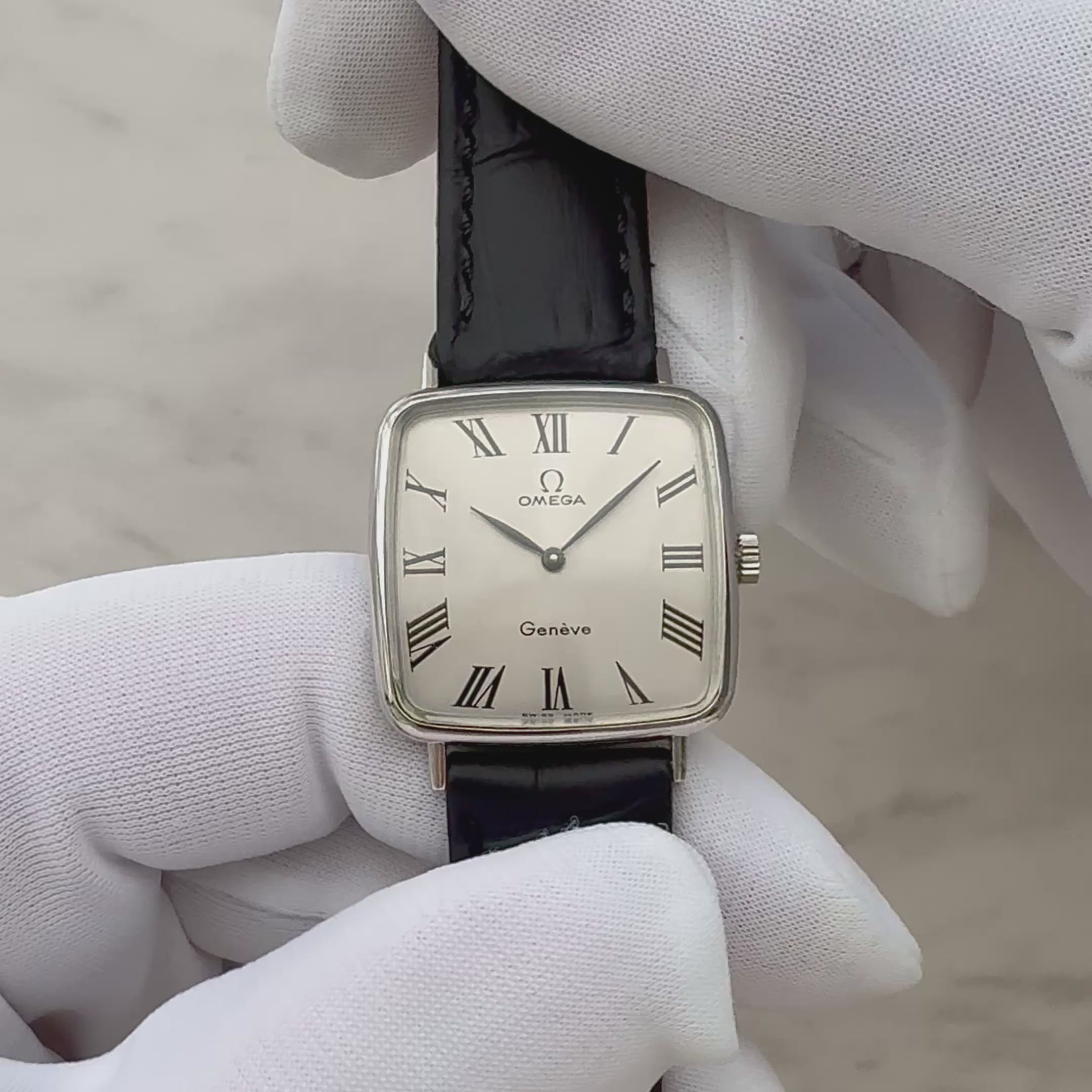 [OMEGA] Omega Geneve WGP Square Silver Boys' Size with Genuine Buckle