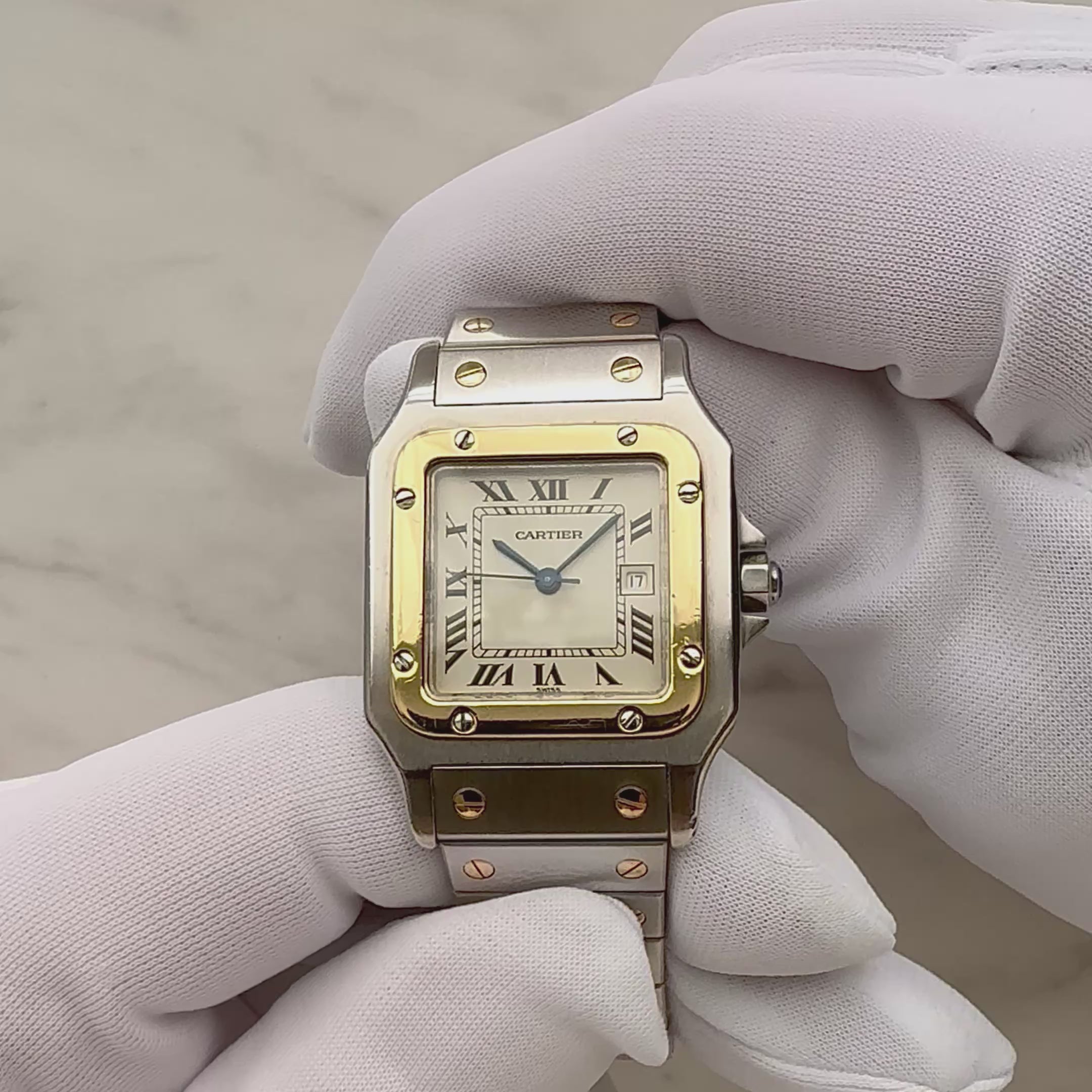 【Cartier】カルティエ サントスガルベLM 18KYG×SS 観音開きバックル