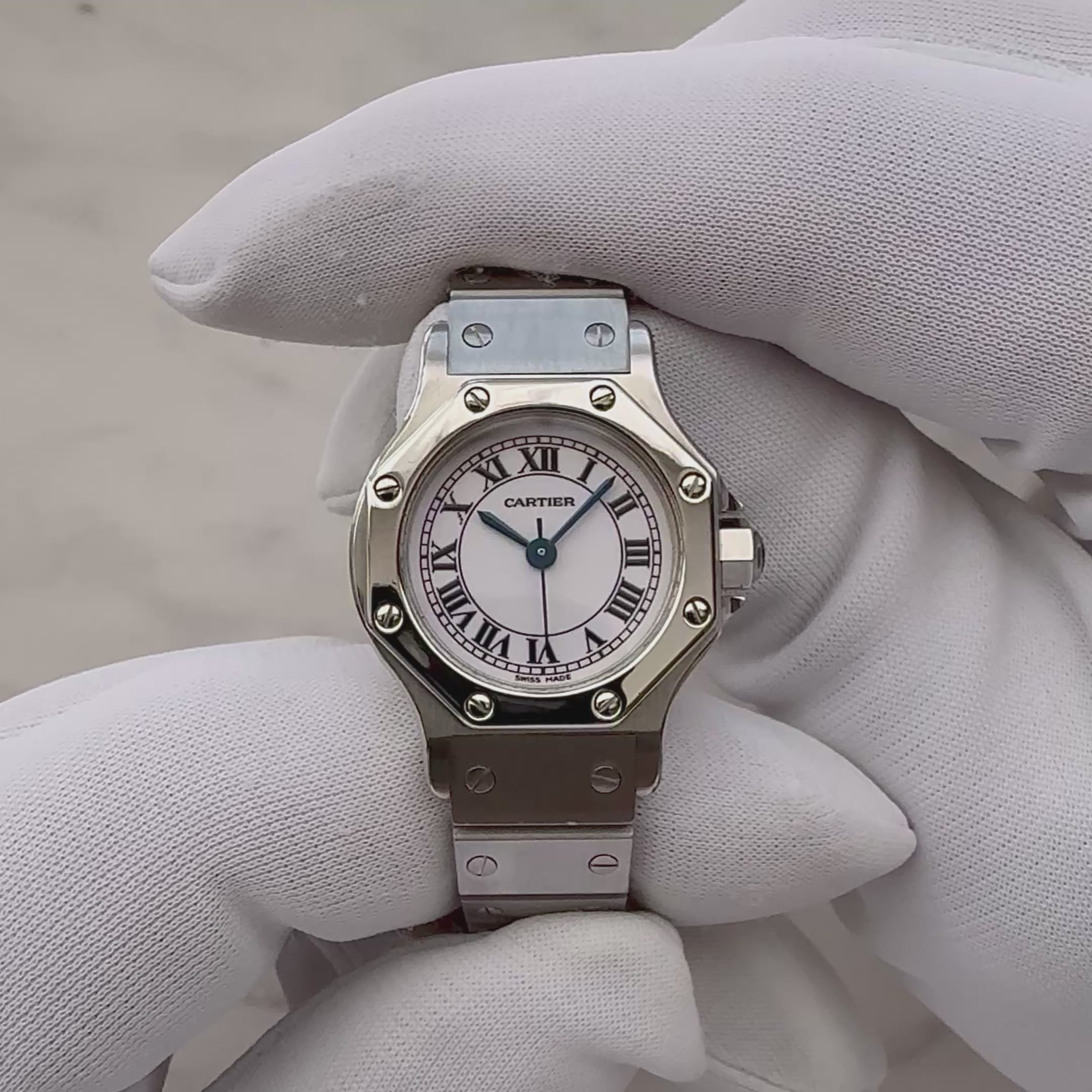 【Cartier】カルティエ サントスオクタゴンSM ステンレス 永久保証書付き カルティエコンプリートサービス済み