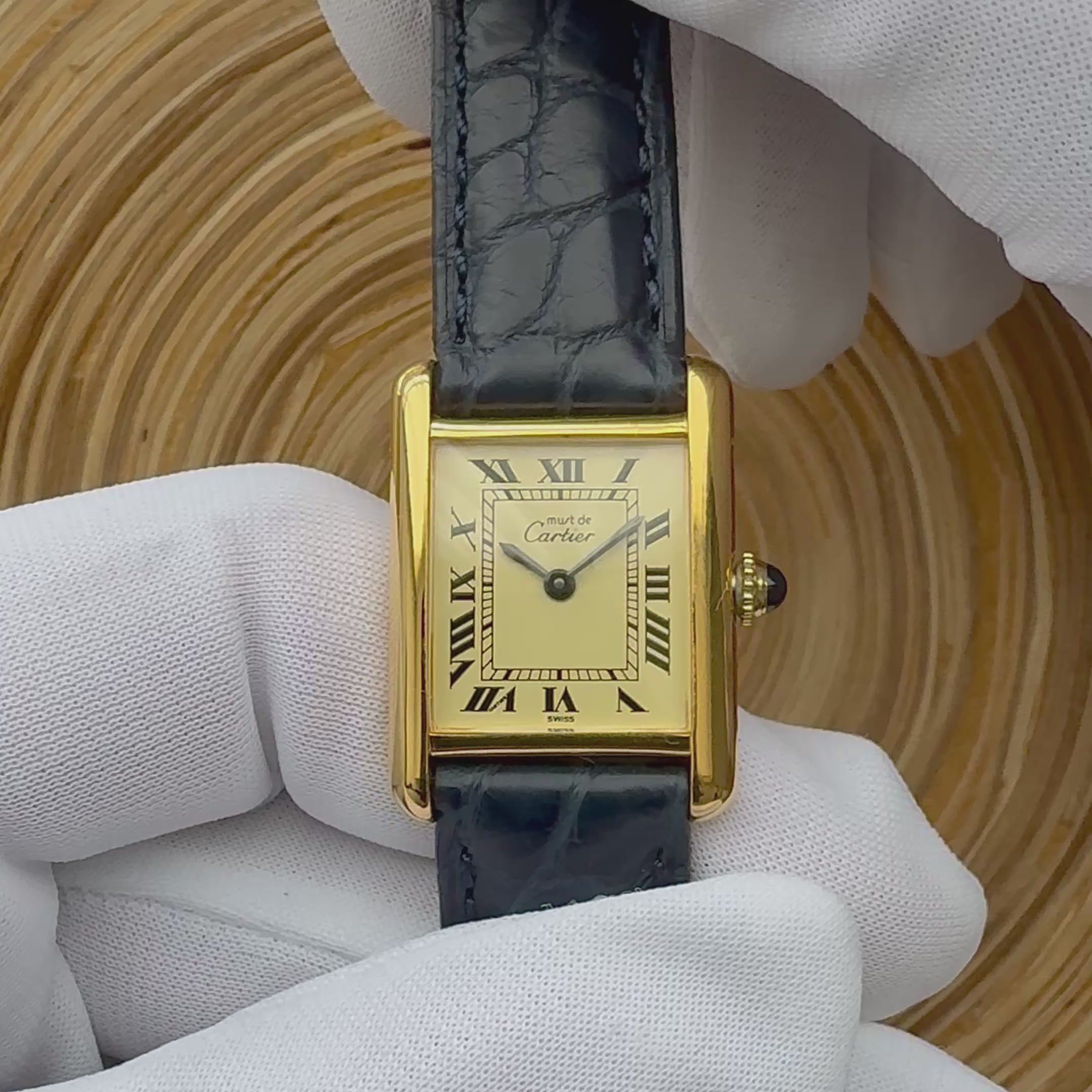 【Cartier】カルティエ マストタンクSM アイボリーローマ 手巻き  純正尾錠付き