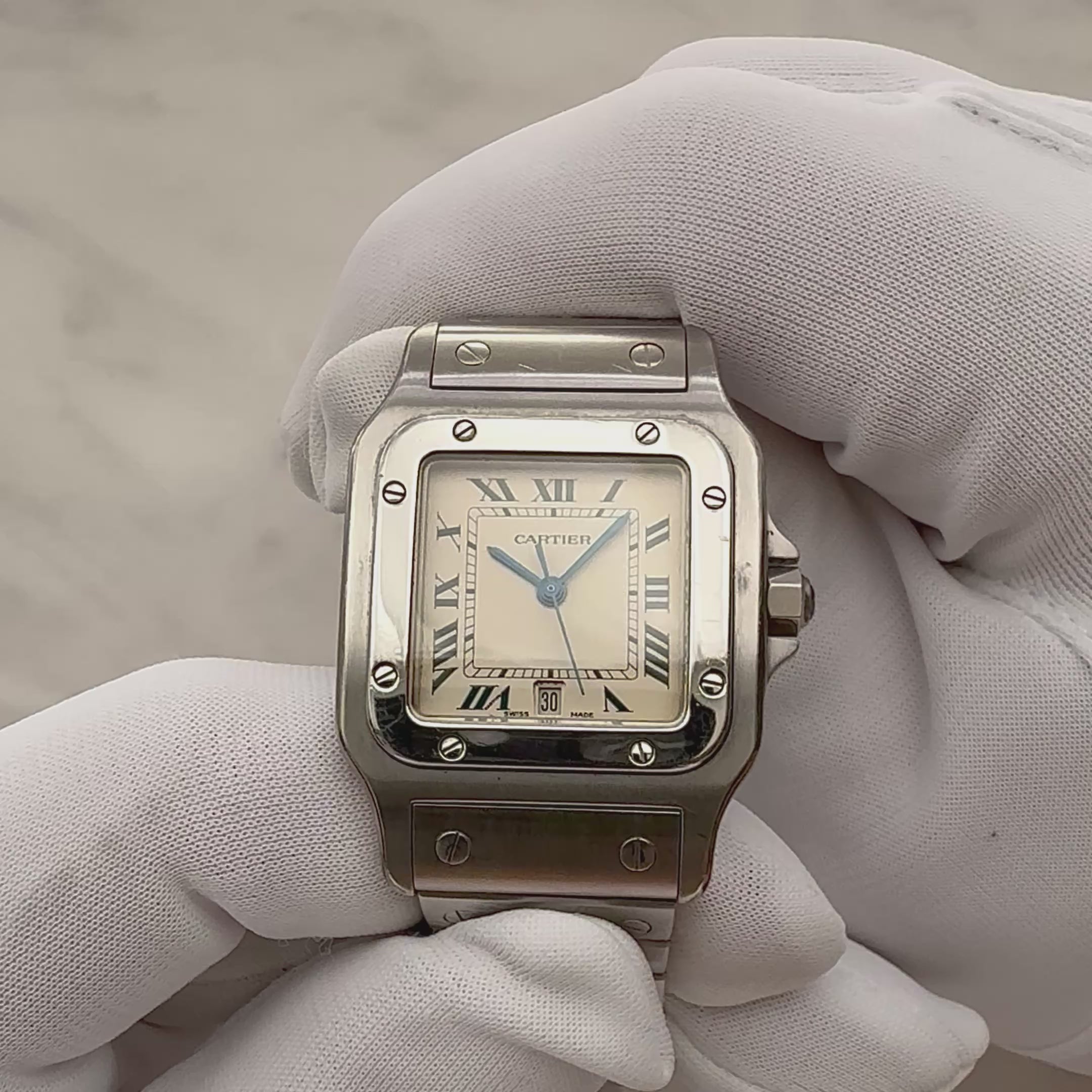 【Cartier】カルティエ サントスガルベLM ブルーローマ文字盤 後期型ブレスレット仕様 修理明細書付き