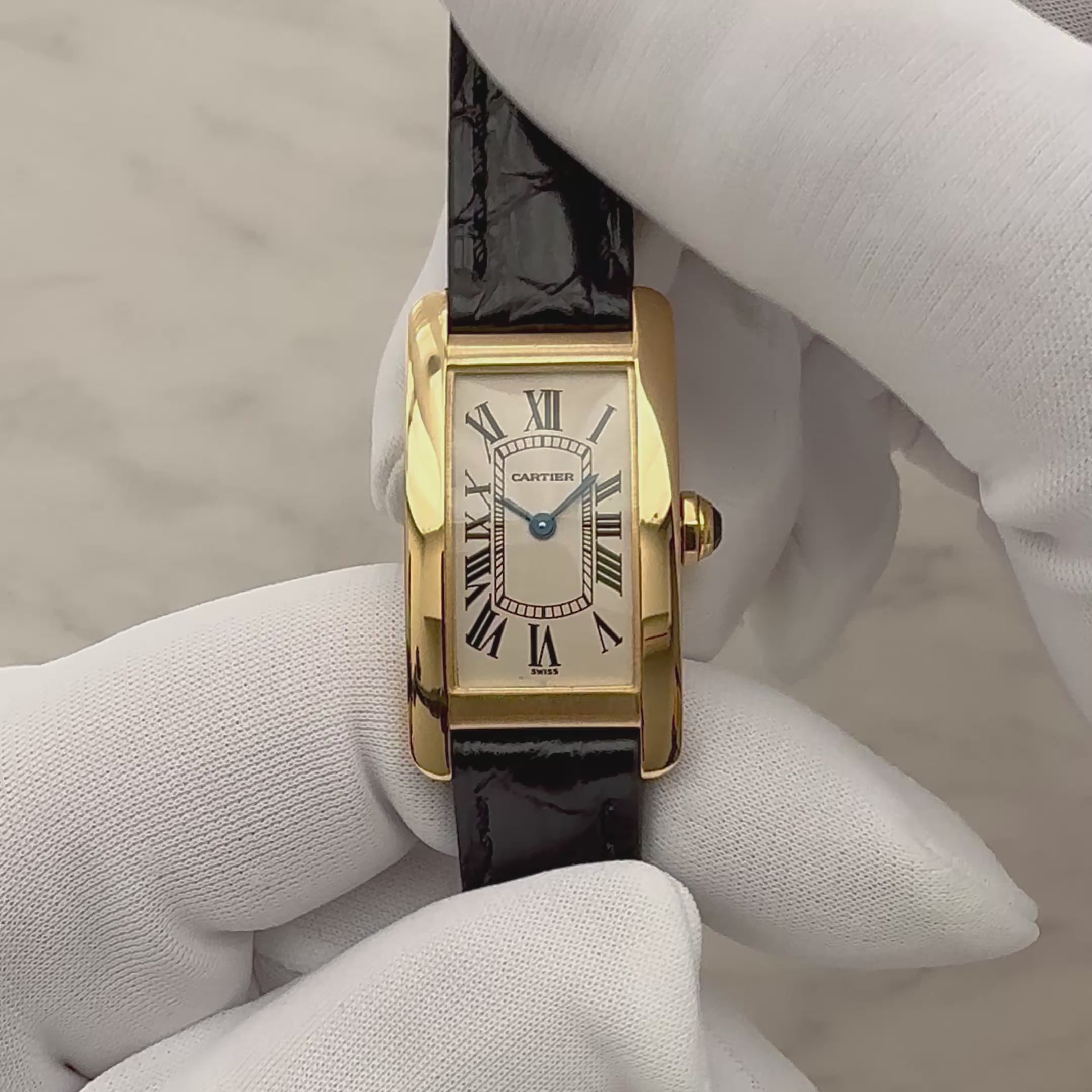 【Cartier】カルティエ タンクアメリカン SM 18KYG 純正18KYG製尾錠付き カルティエコンプリートサービス済み