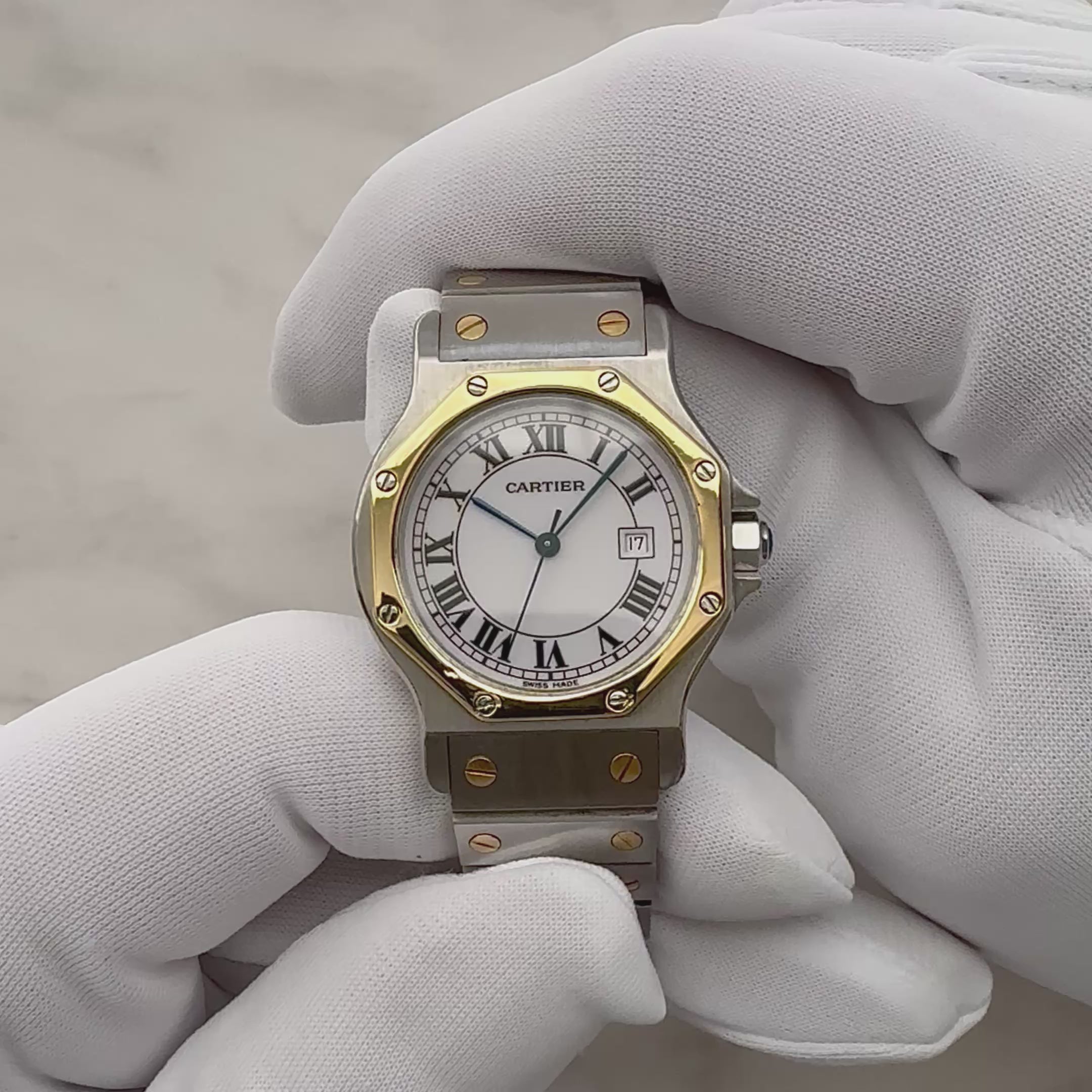 【Cartier】カルティエ サントスオクタゴンLM 18KYG×SS SWISS MADE 表記