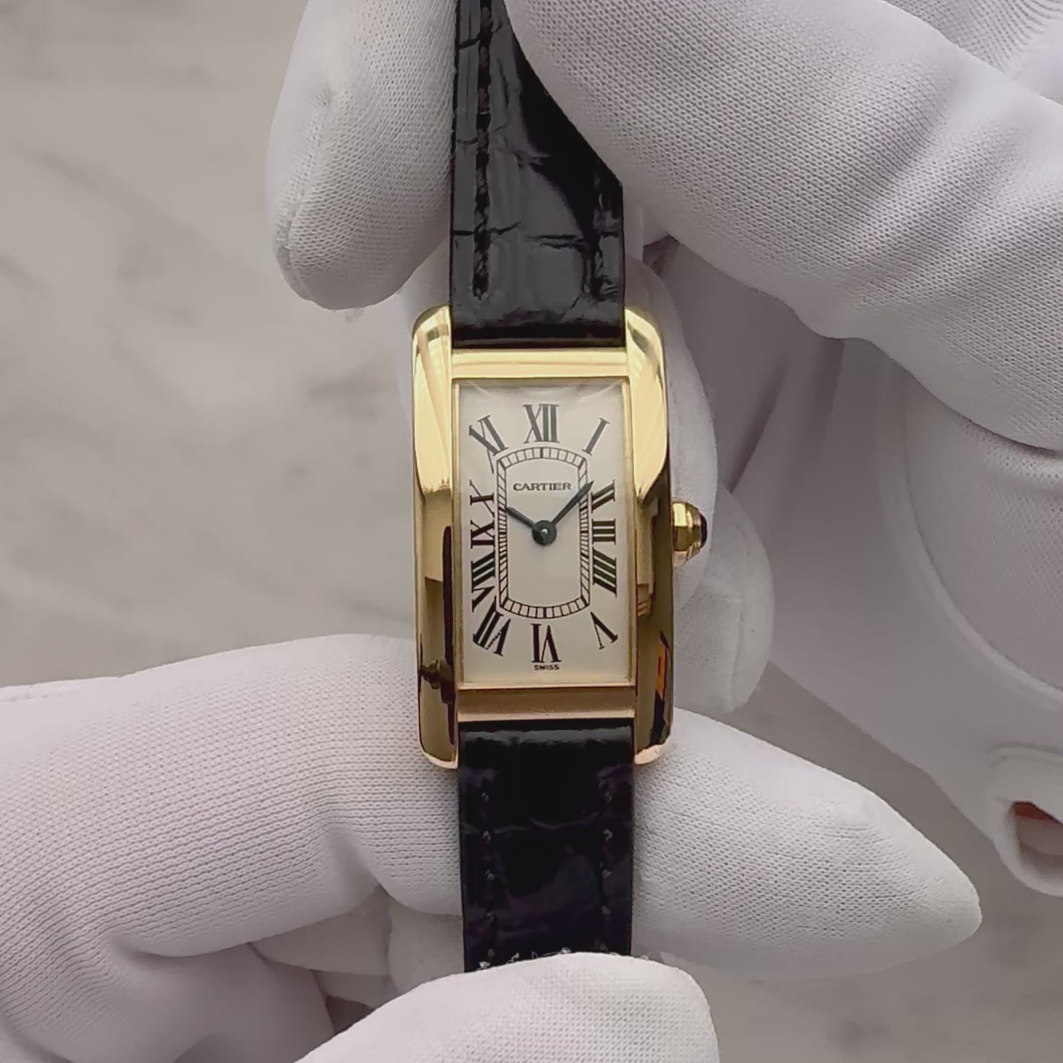 【Cartier】カルティエ タンクアメリカンSM 18KYG 純正18KYG製尾錠付き カルティエコンプリートサービス済み