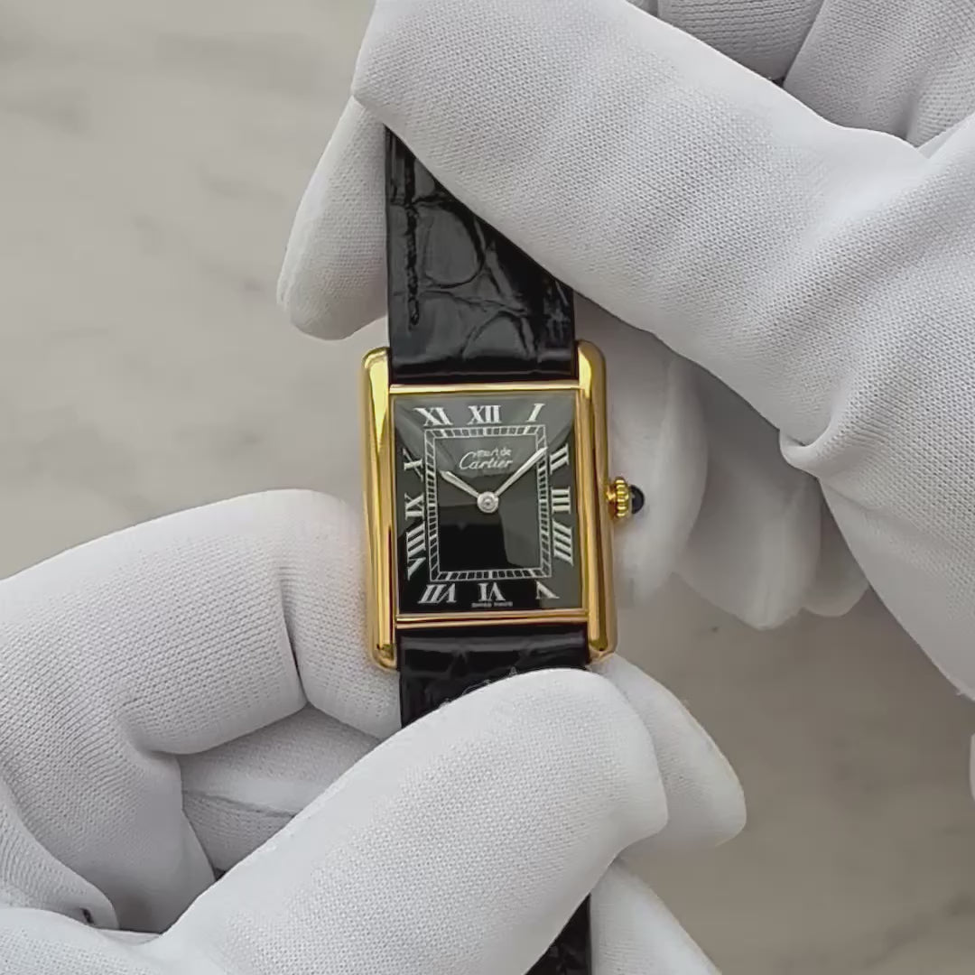 Cartier Must Tank LM Black Roman Numerals, Hand-wound, With Accessories, Cartier Complete Service Performed