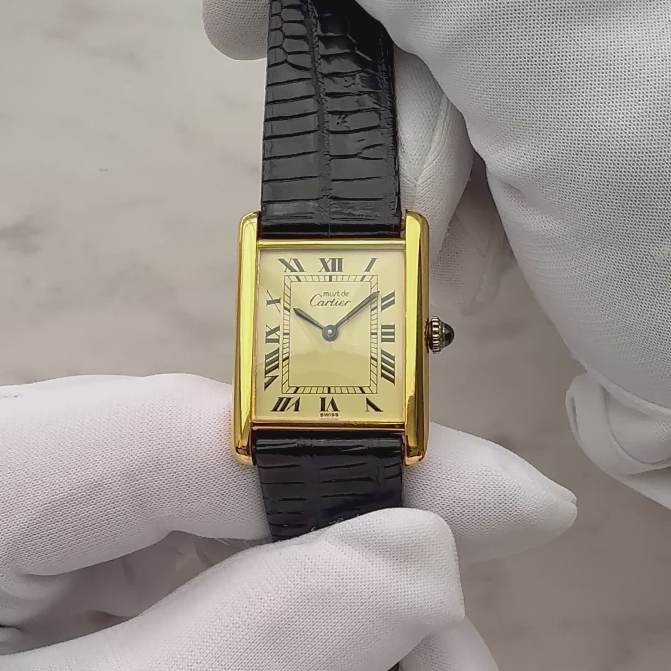 [Cartier] Cartier Must Tank LM Ivory Roman Manual Winding with Genuine Buckle