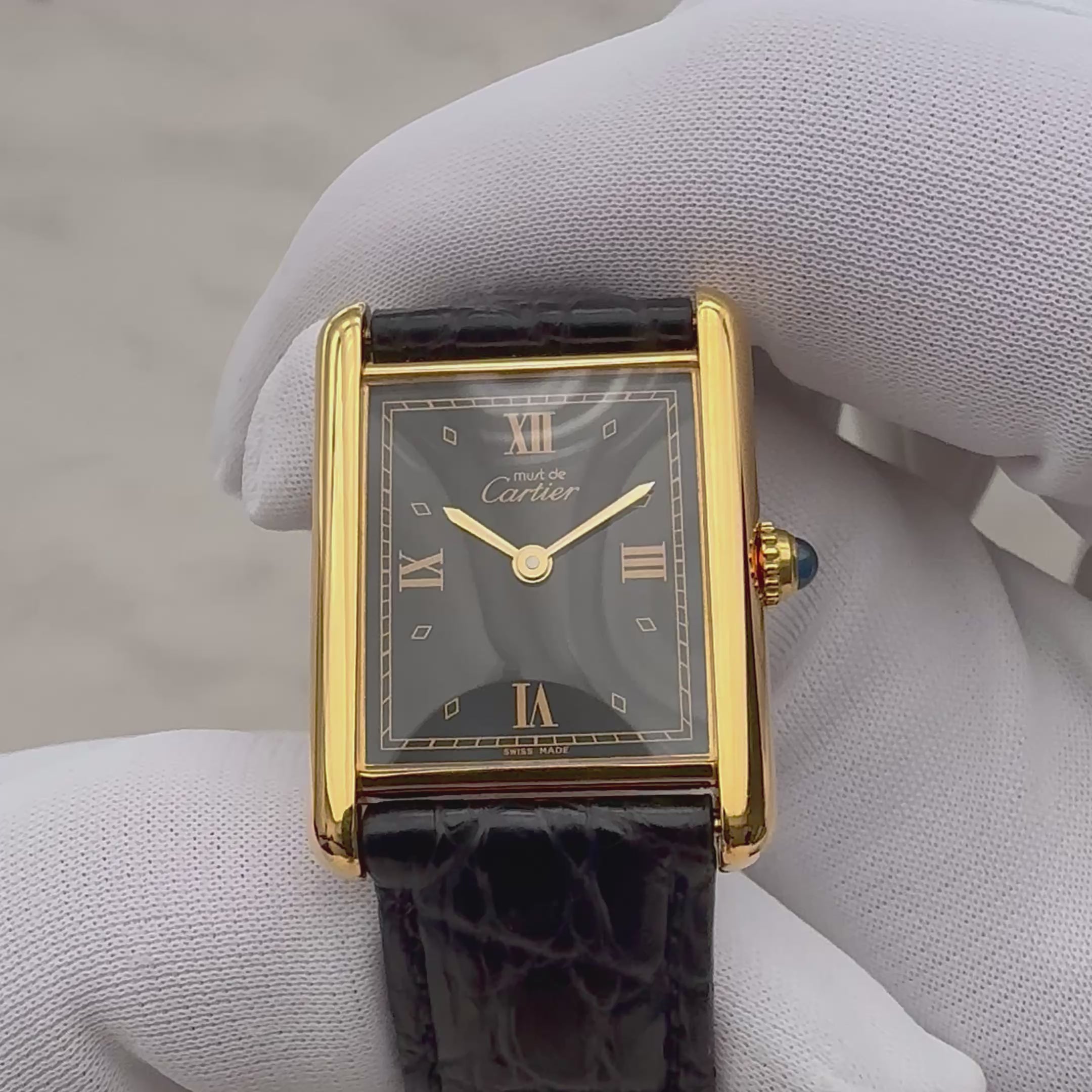 【Cartier】Must Tank LM, Black, 4 Roman numerals, with original deployant buckle, Cartier complete service completed
