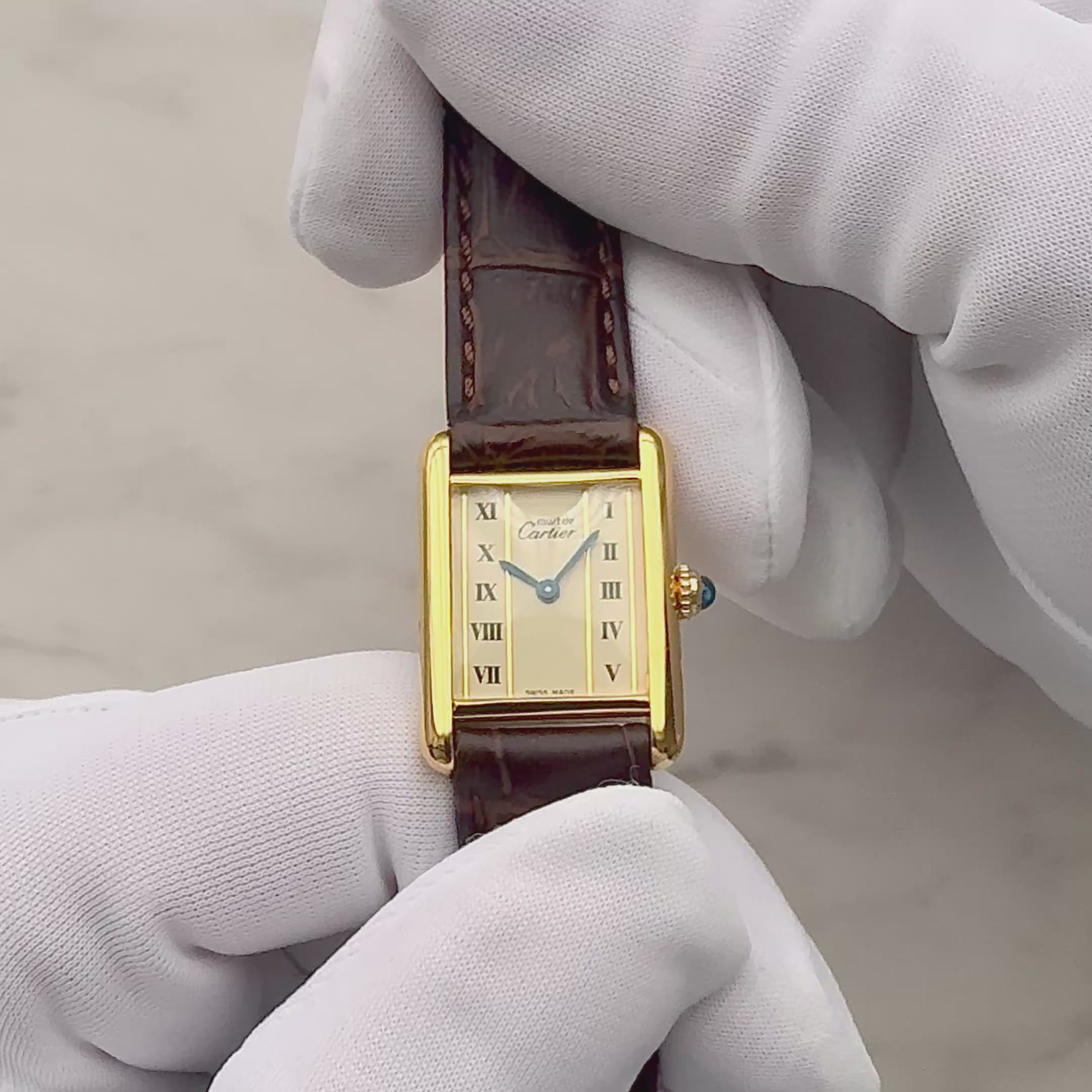 【Cartier】カルティエ マストタンクSM 縦ローマ SWISS MADE 表記 純正尾錠付き