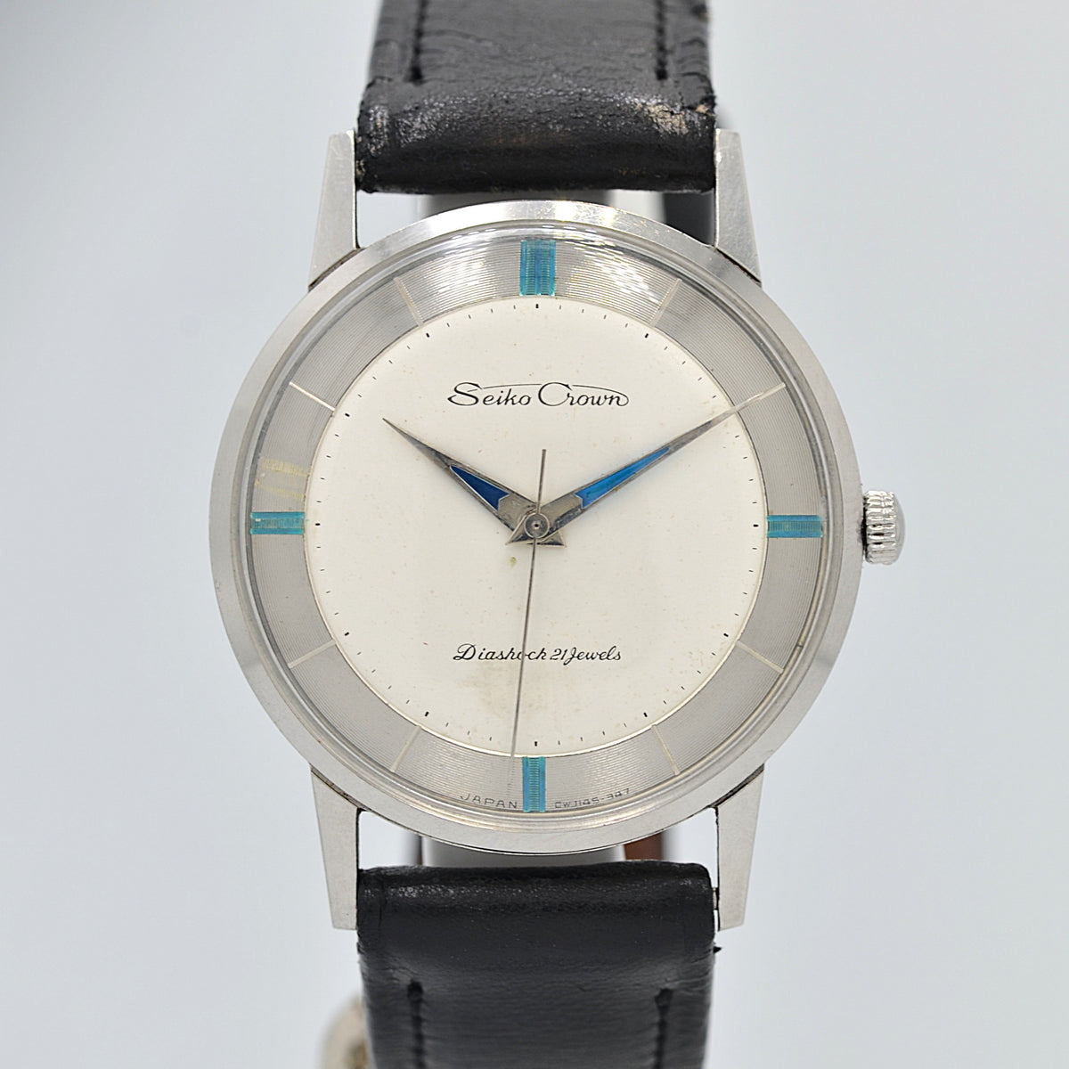 SEIKO】セイコー クラウン SS ブルー夜光 J14036 純正尾錠付き