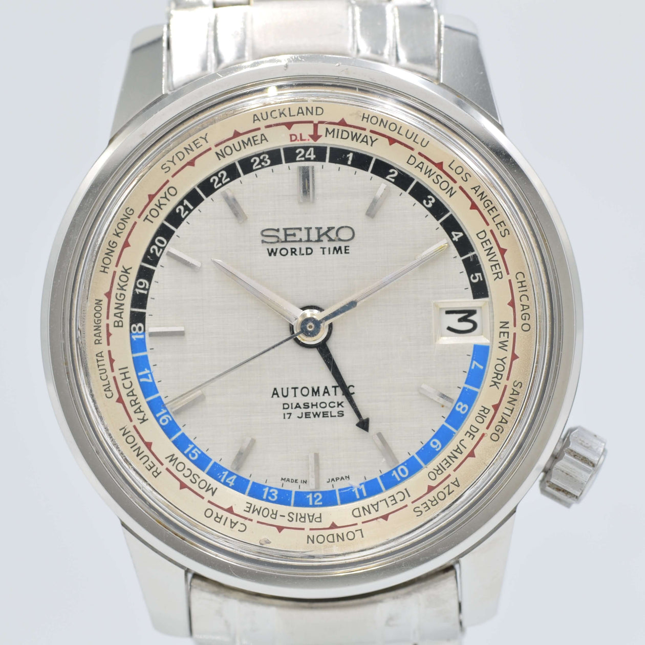 SEIKO] Seiko World Time 1st 6217-7000 Tokyo Olympics Silver with genuine  bracelet