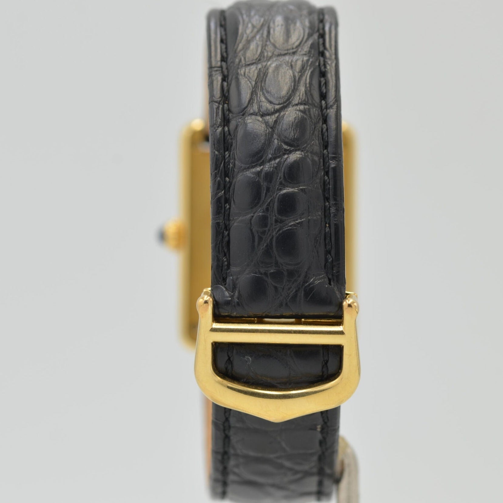 [Cartier] Mast Tank LM Black 4 -point Roma QZ With genuine D buckle