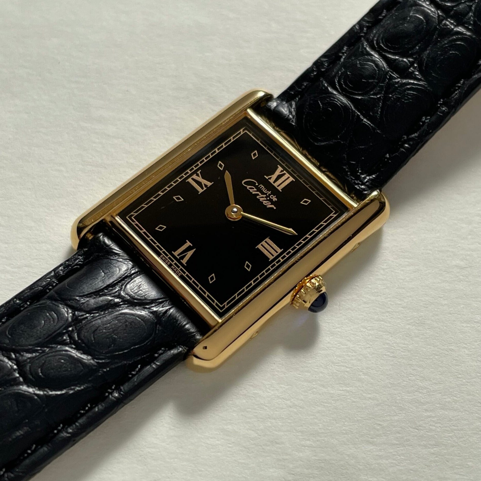 [Cartier] Mast Tank LM Black 4 -point Roma QZ With genuine D buckle