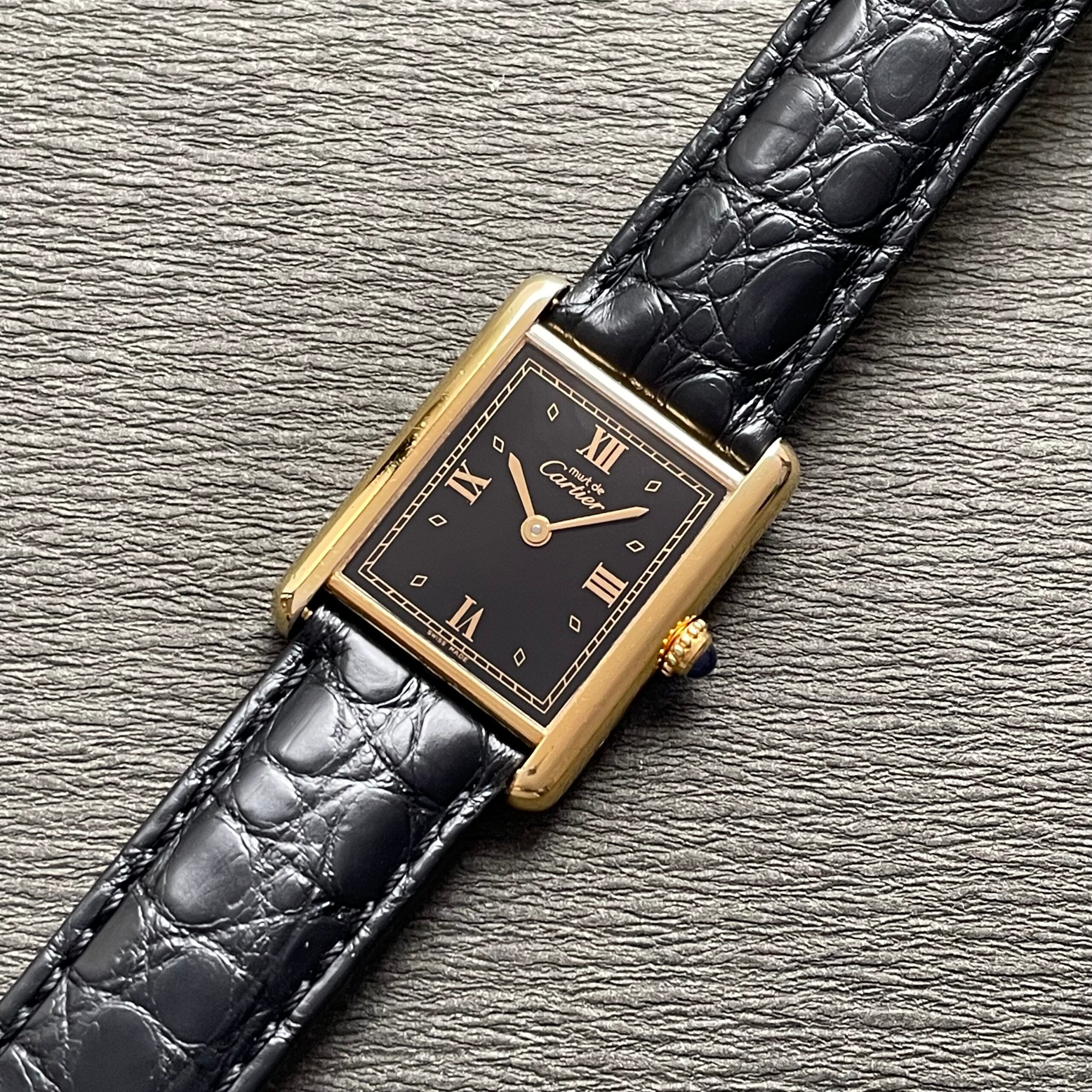 [Cartier] Mast Tank LM Black 4 -point Roma QZ With genuine D buckle