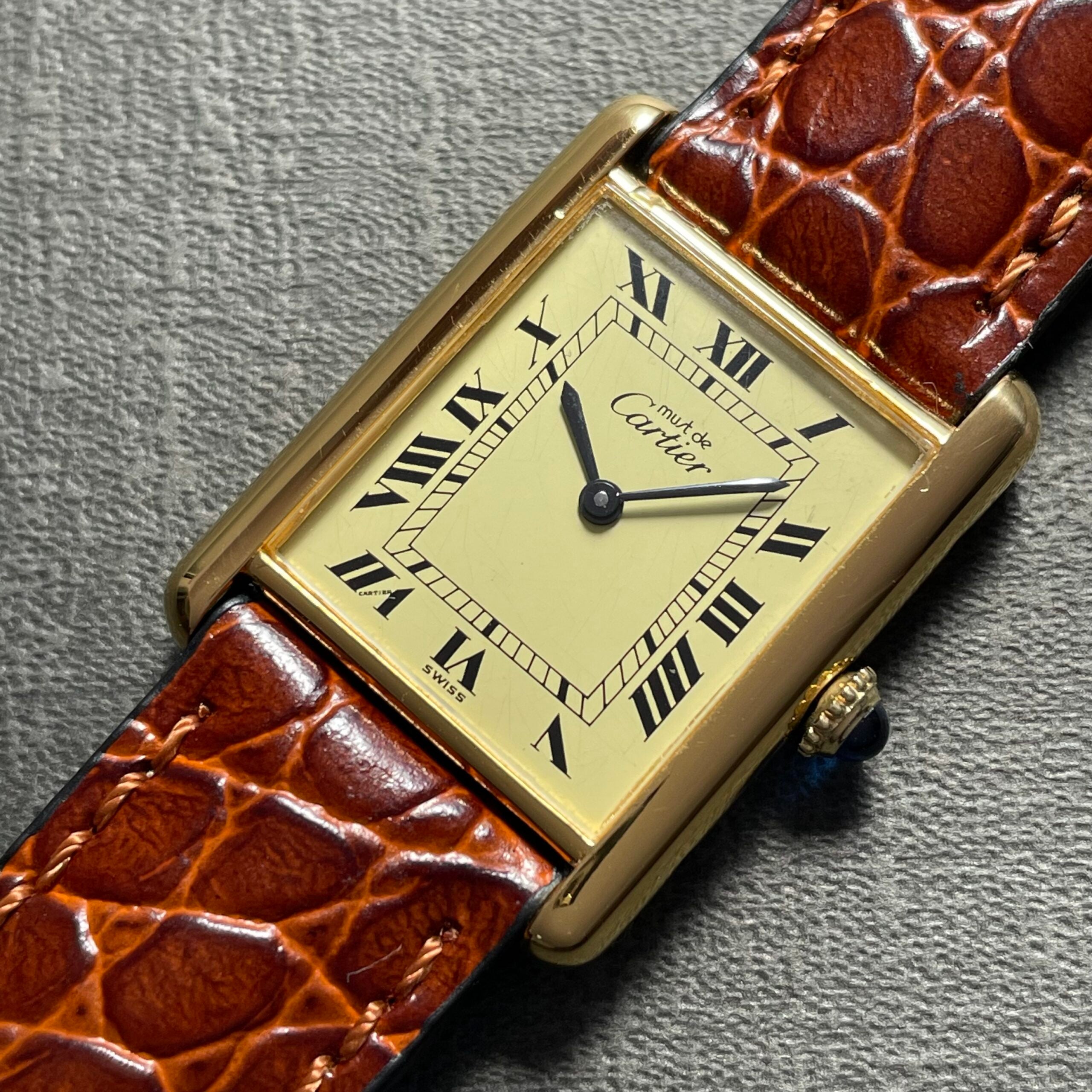 【Cartier】カルティエ<BR>マストタンク LMアイボリーローマ手巻き